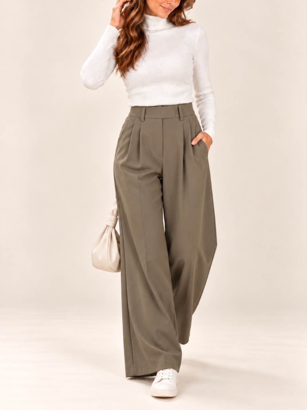 Lululemon Olive Green High Rise Pleated Wide Leg Trouser Pants